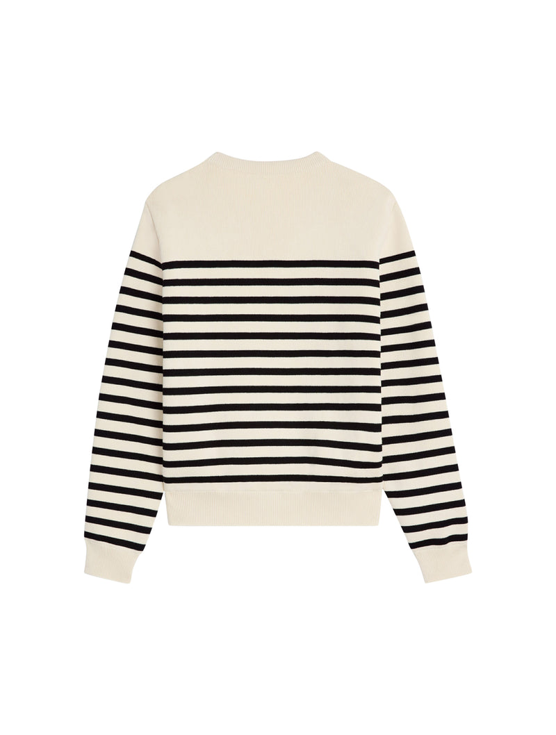 CELINE MARINIÈRE CREW NECK SWEATER IN COTTON OFF-WHITE / BLACK