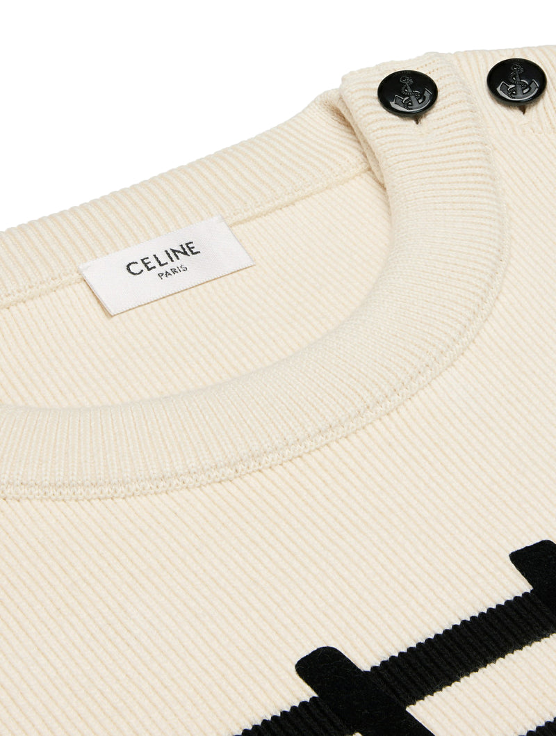 CELINE MARINIÈRE CREW NECK SWEATER IN COTTON OFF-WHITE / BLACK