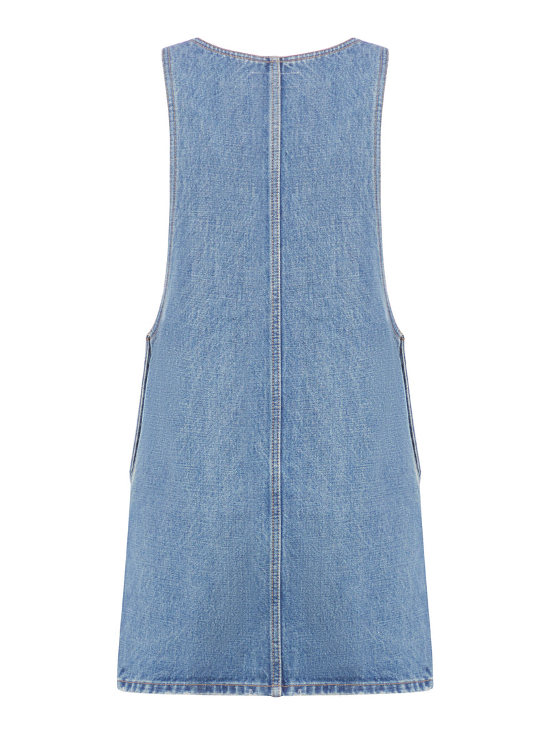 DENIM OVERALL MINI DRESS WITH UNION WASH UNION WASHING