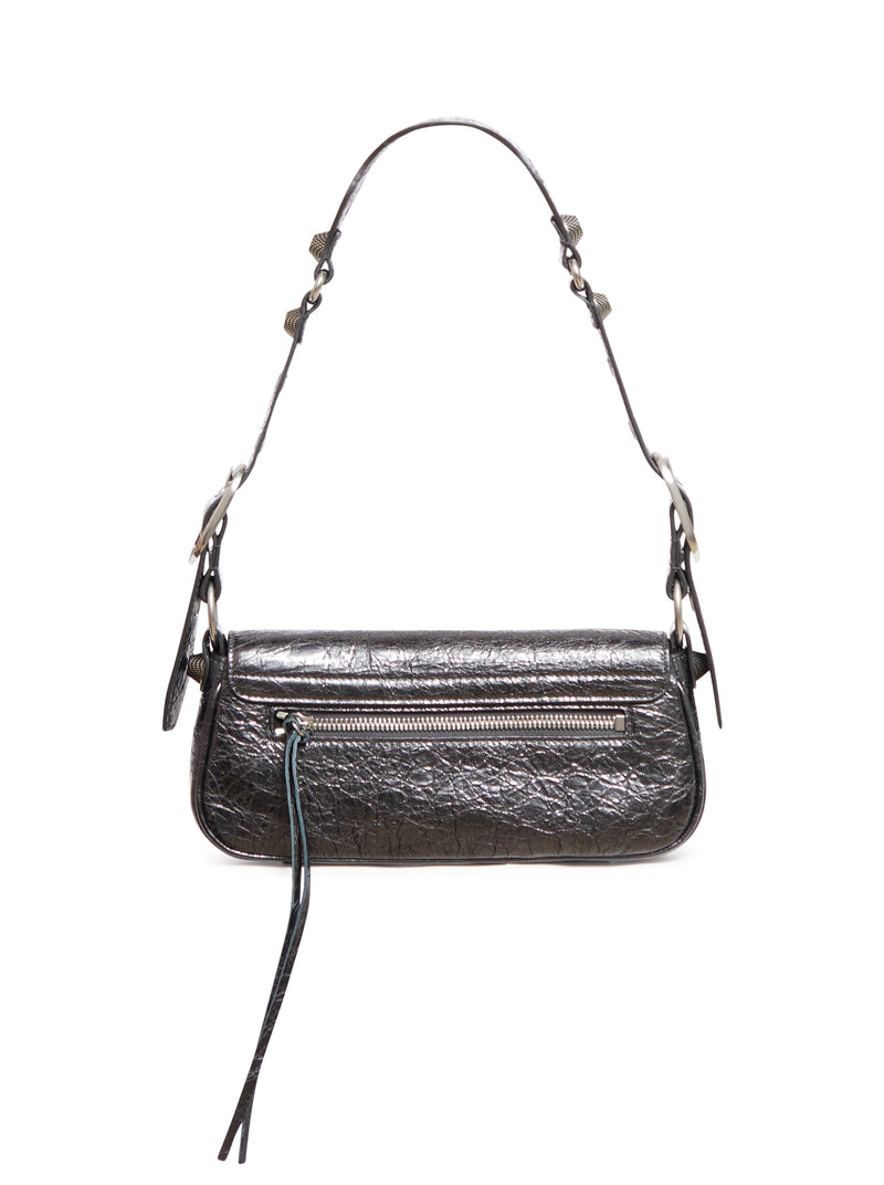 LE CAGOLE XS WOMEN`S METALLIC SILVER SHOULDER BAG