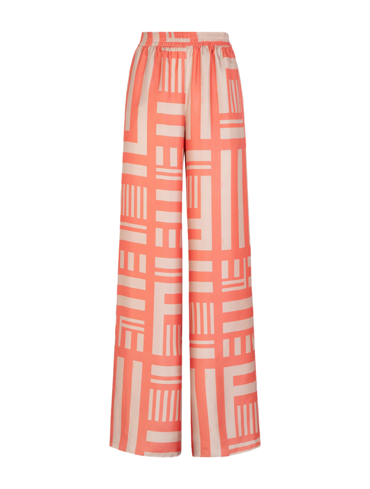 Salmon pink print silk trousers