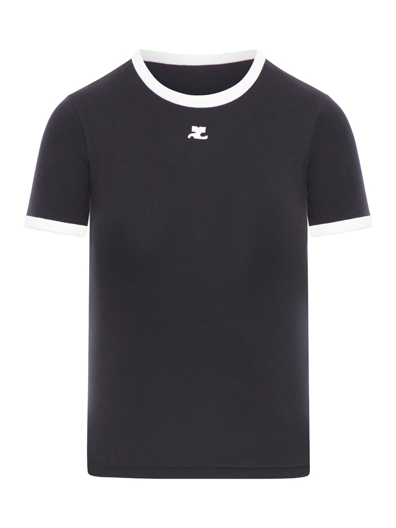 COTTON T SHIRT WITH CONTRASTING PROFILES