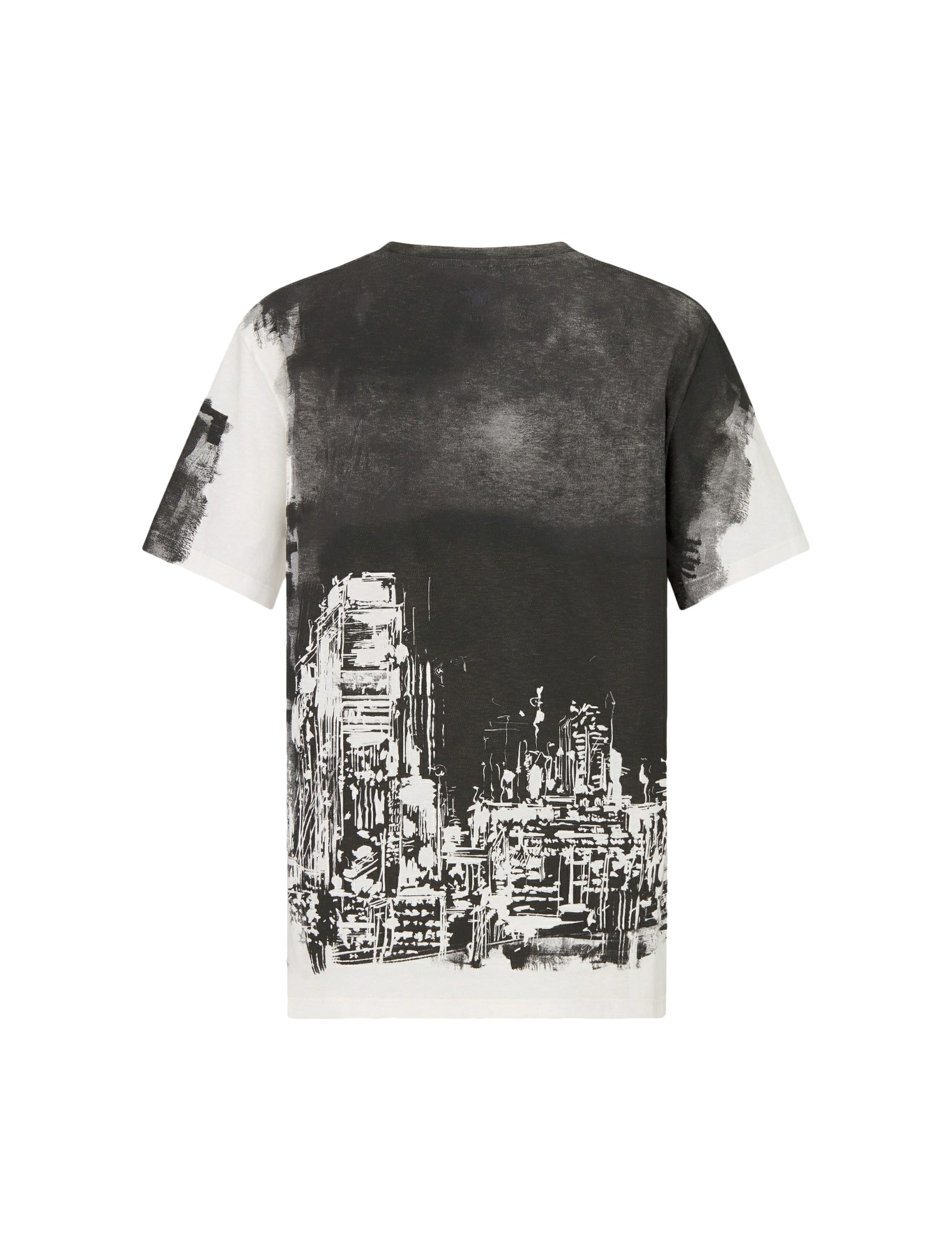 T-shirt in black and white cotton and linen jersey with New York motif