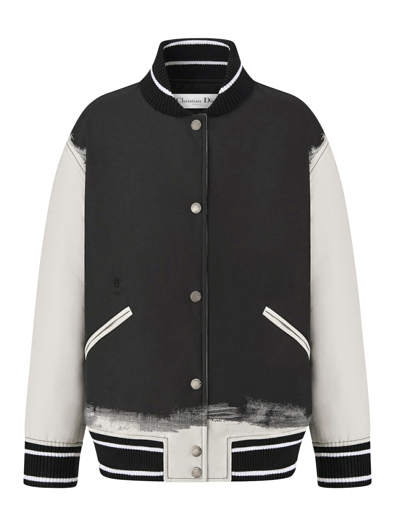 Bomber jacket in black and white technical taffeta jacquard with New York motif