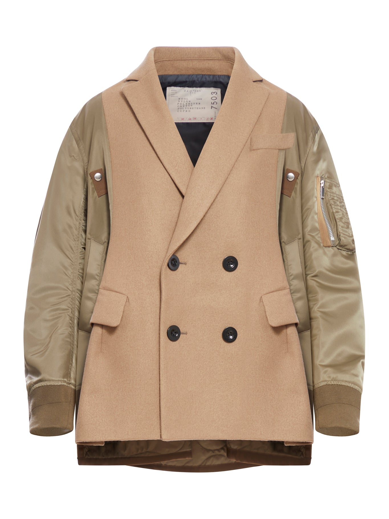 Wool melton & quilted nylon twill coat