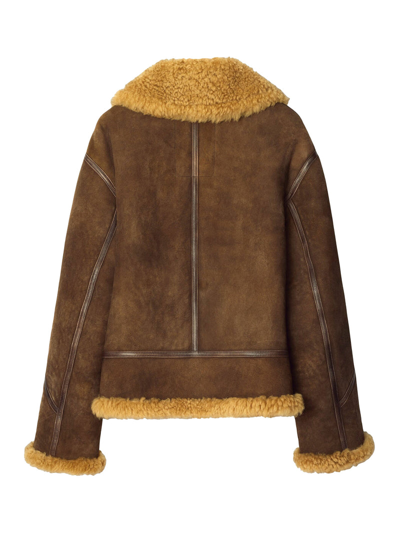 Shearling-trim leather jacket