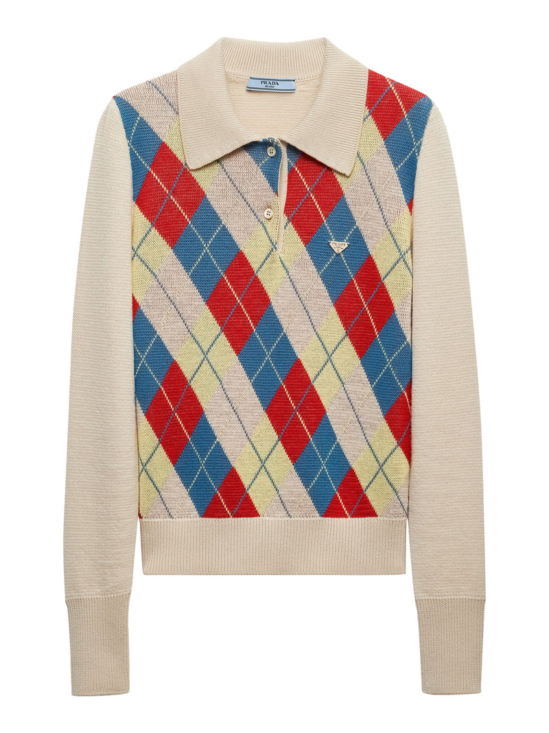 Wool argyle polo