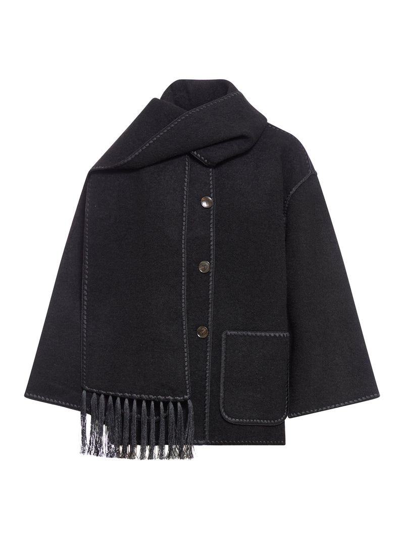WOOL JACKET WITH SCARF AND EMBROIDERY