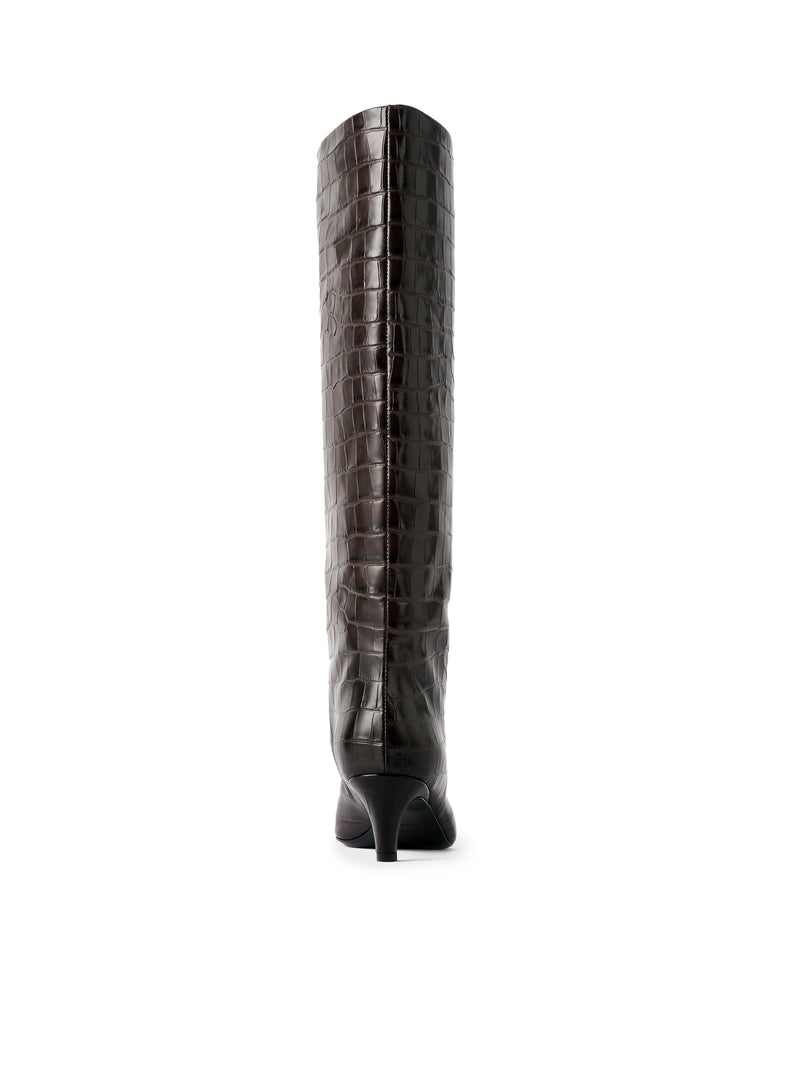 The dark brown crocodile wide shaft boot