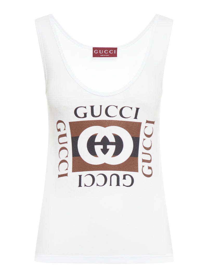 RIBBED COTTON TANK TOP WITH GUCCI PRINT