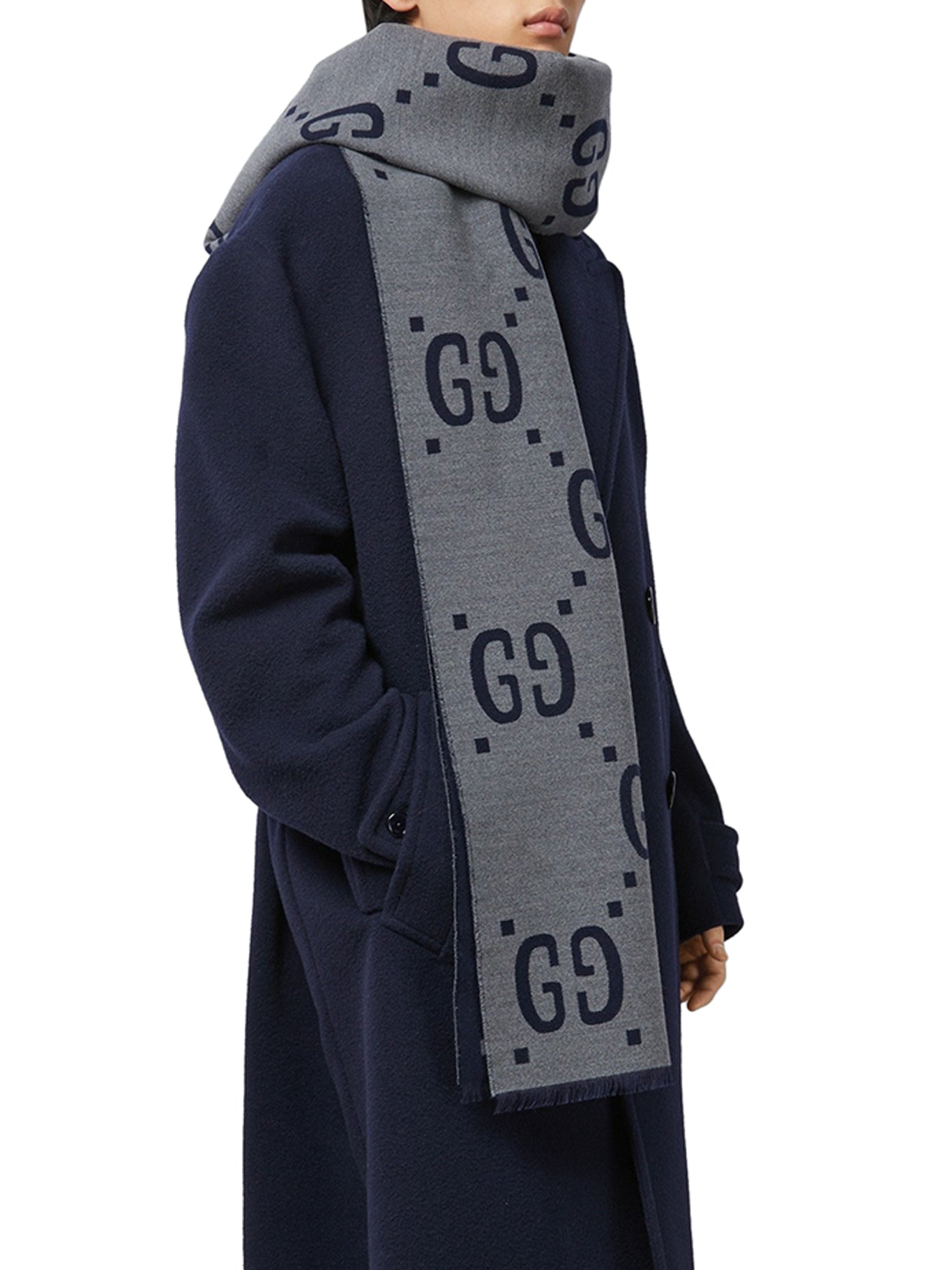 WOOL AND SILK JACQUARD SCARF WITH GG MOTIF