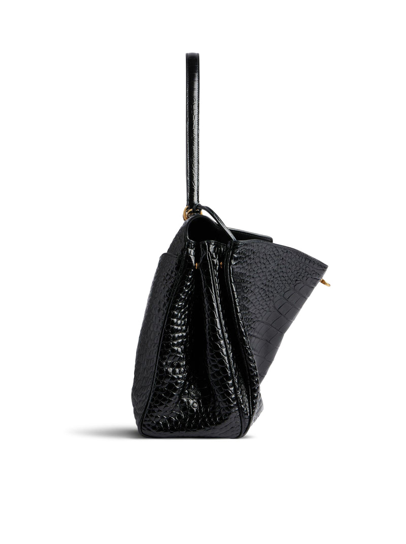 WOMEN`S MEDIUM RODEO CROCODILE EMBOSSED BAG IN BLACK