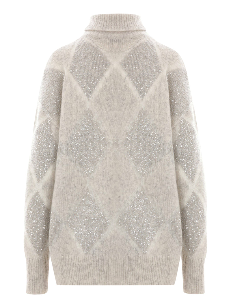 DAZZLING ARGYLE TURTLENECK IN WOOL AND MOHAIR