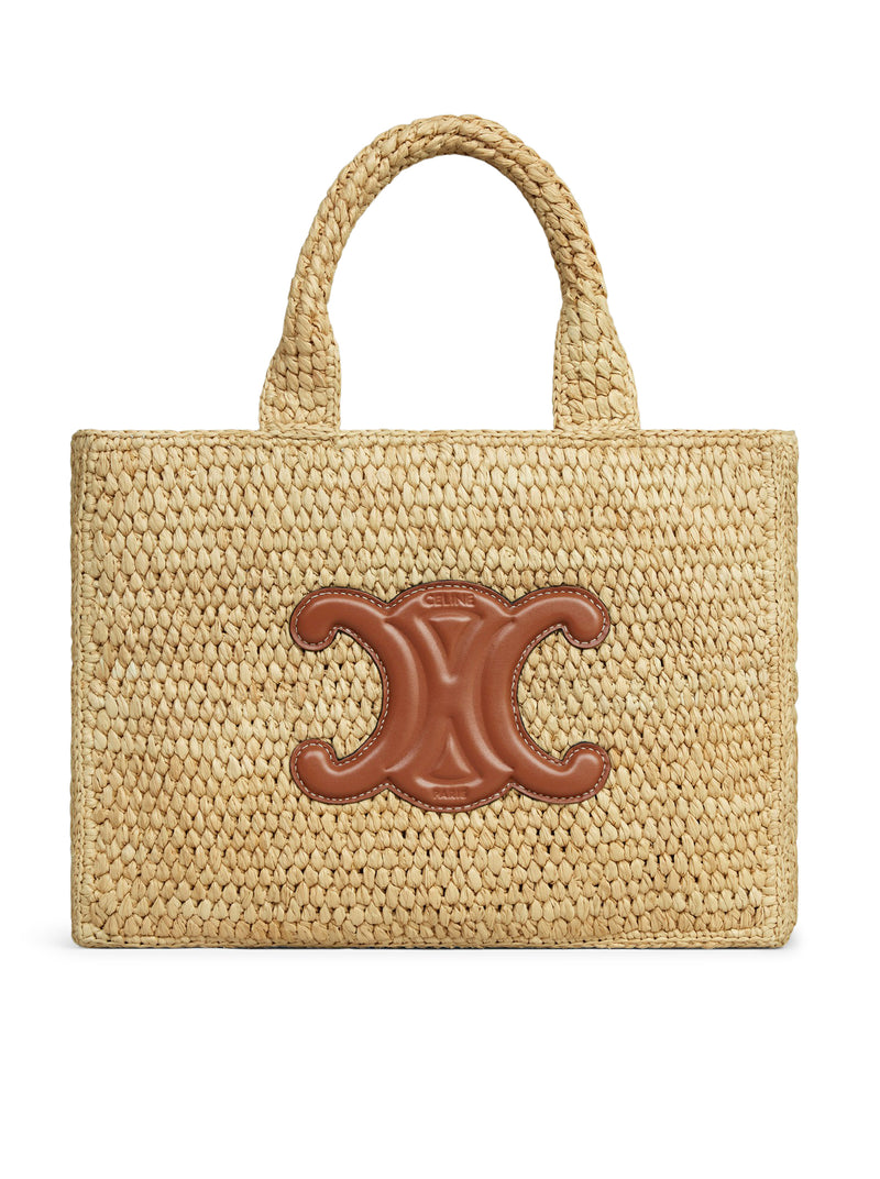 SMALL CABAS THAIS BAG IN RAFFIA AND CALF LEATHER LEATHER