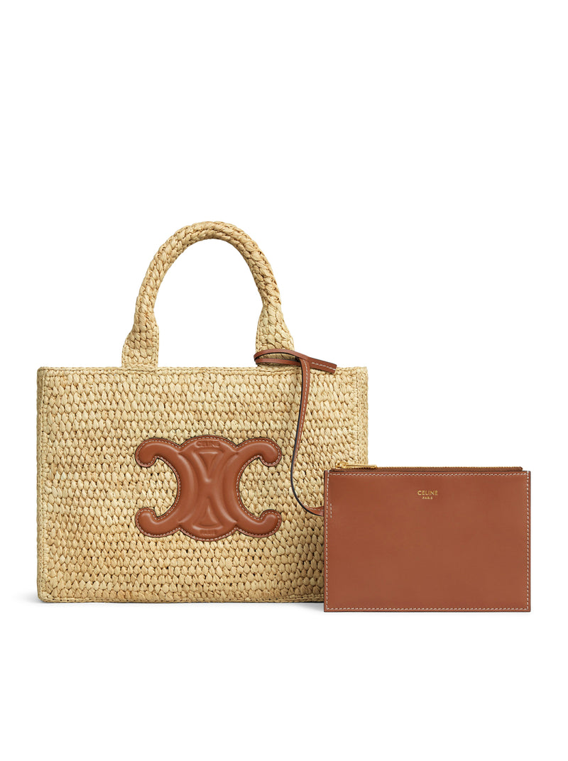 SMALL CABAS THAIS BAG IN RAFFIA AND CALF LEATHER LEATHER