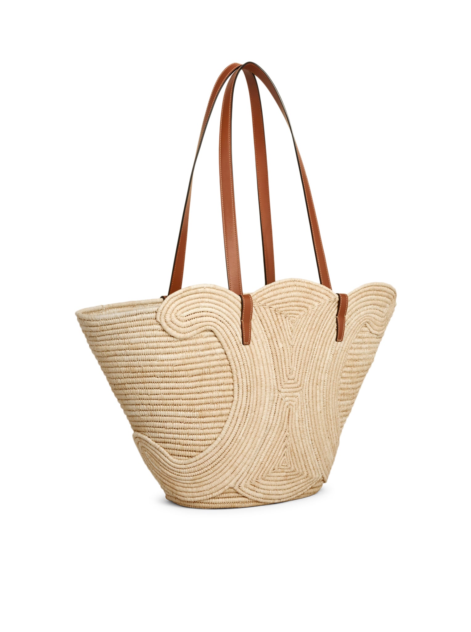 CELINE CLASSIC PANIER MEDIUM TRIOMPHE WOVEN BAG IN RAFFIA AND CALFSKIN