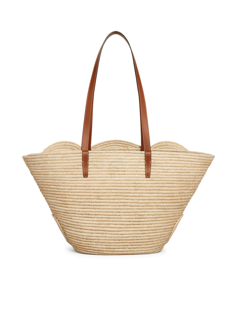 CELINE CLASSIC PANIER MEDIUM TRIOMPHE WOVEN BAG IN RAFFIA AND CALFSKIN