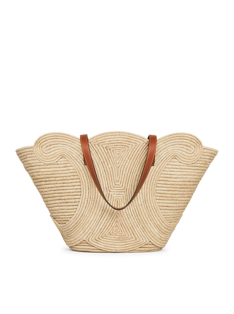 CELINE CLASSIC PANIER MEDIUM TRIOMPHE WOVEN BAG IN RAFFIA AND CALFSKIN