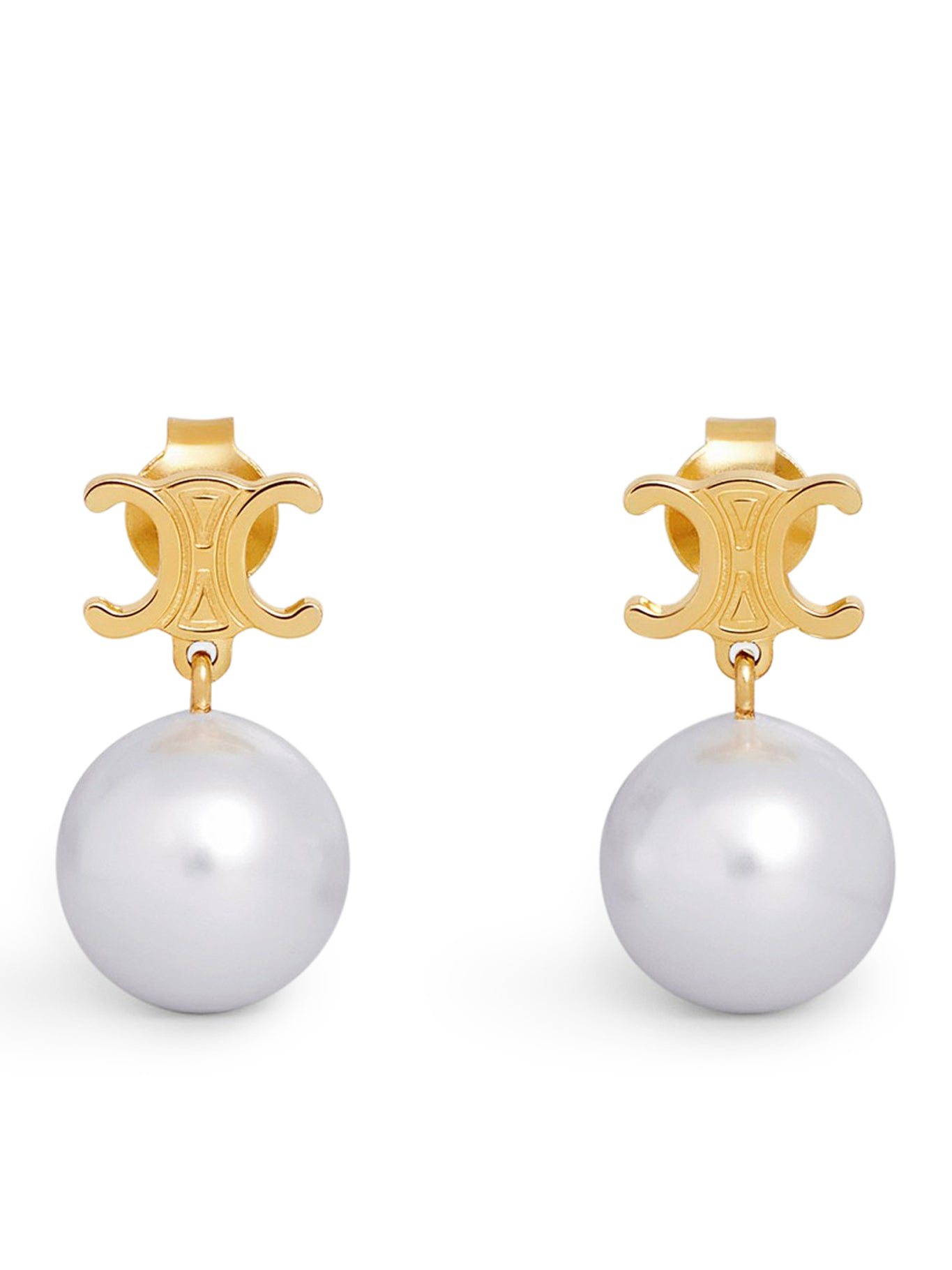 EARRINGS WITH TRIOMPHE PEARLS IN GOLD FINISH BRASS AND GOLD / IVORY GLASS PEARLS