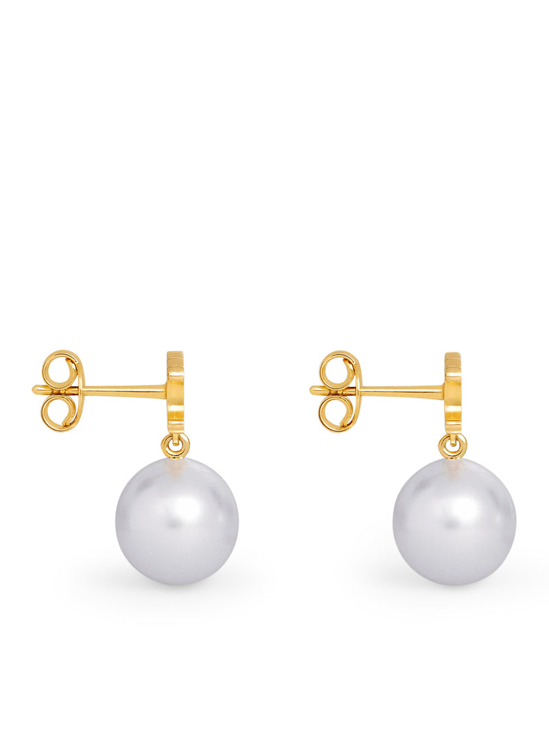 EARRINGS WITH TRIOMPHE PEARLS IN GOLD FINISH BRASS AND GOLD / IVORY GLASS PEARLS