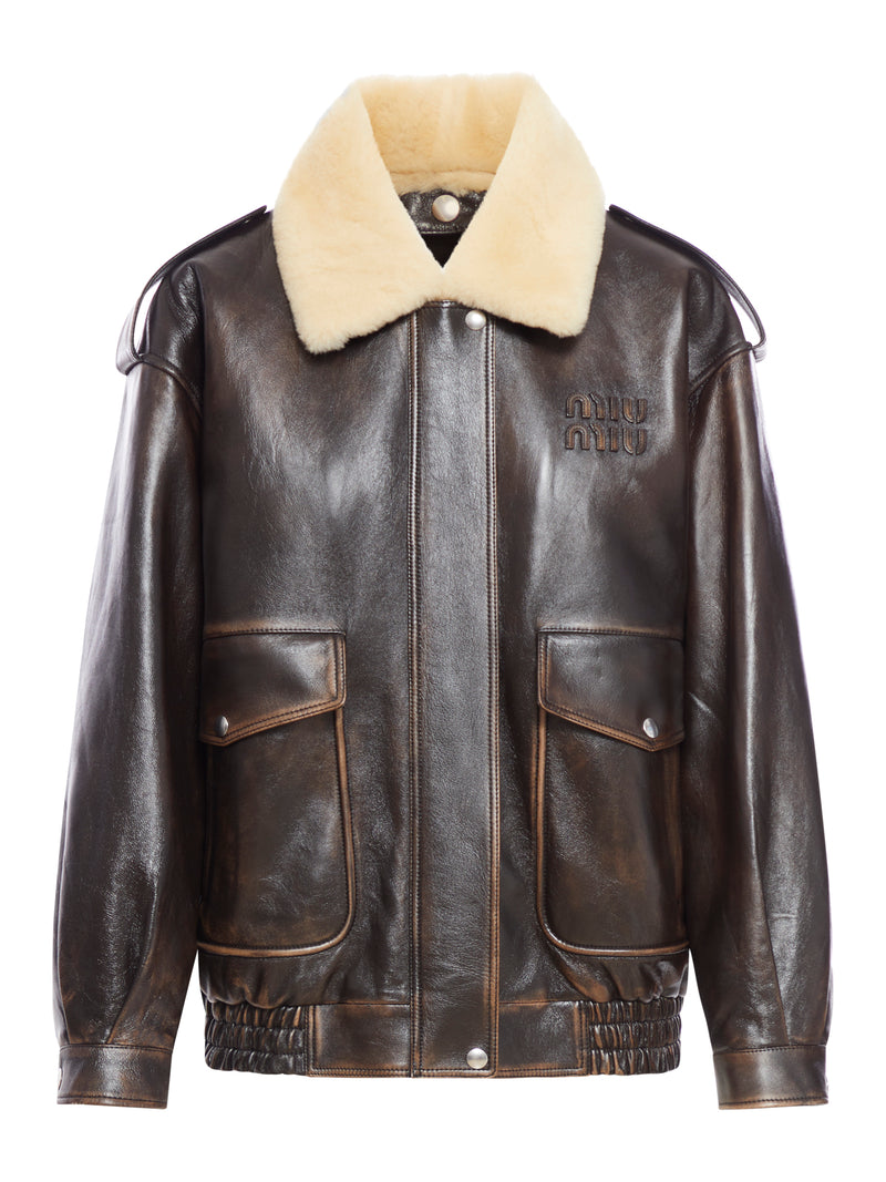 leather jacket with shearling collar