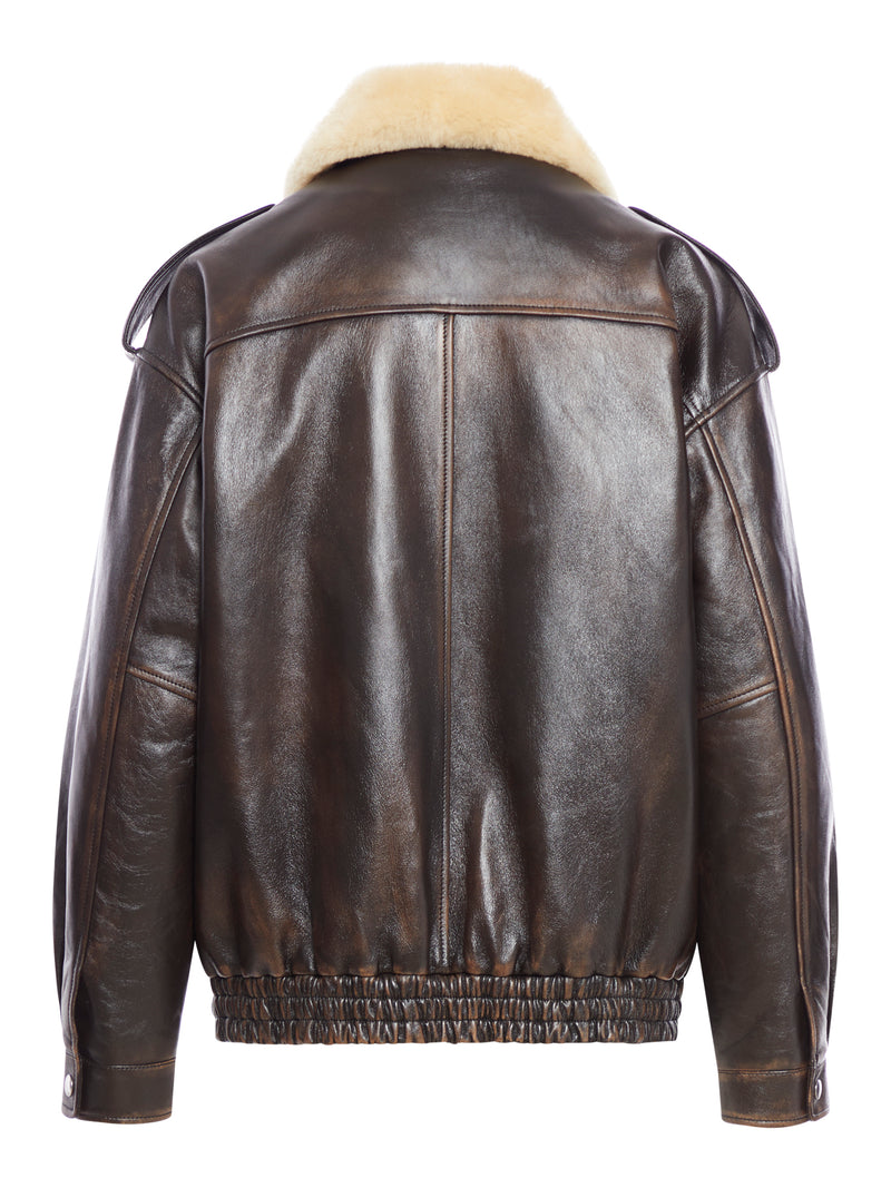 leather jacket with shearling collar