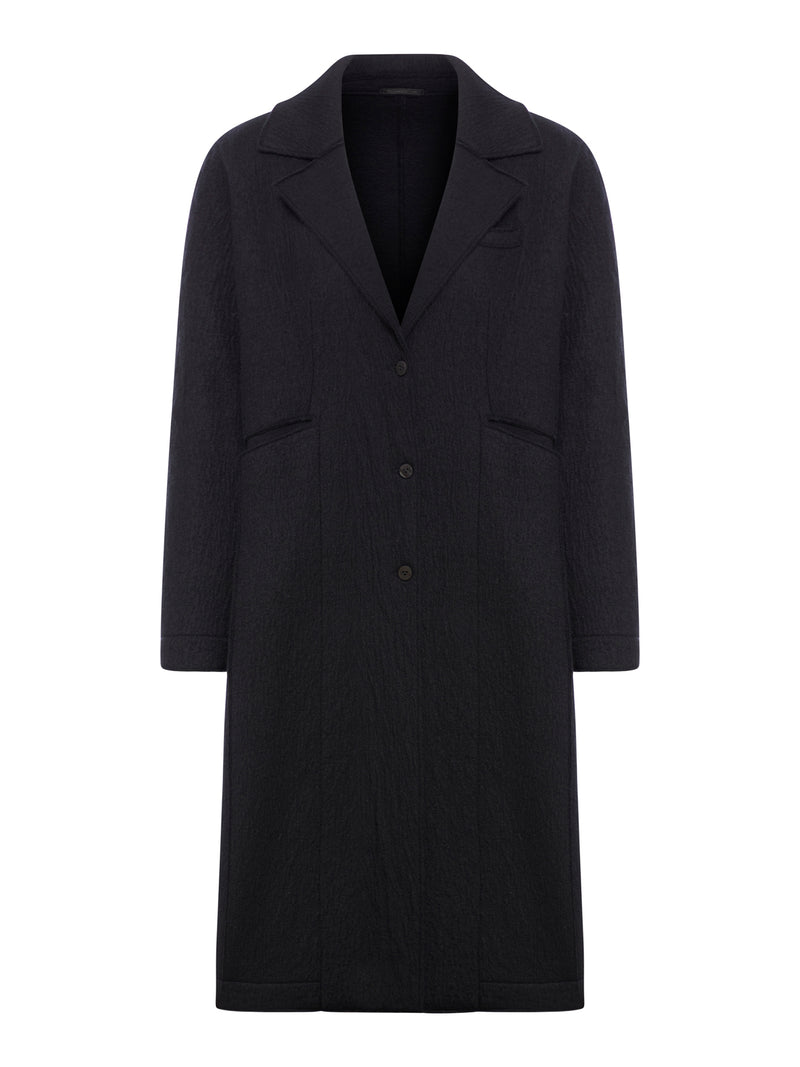 Regular fit coat with boiled wool lapel collar