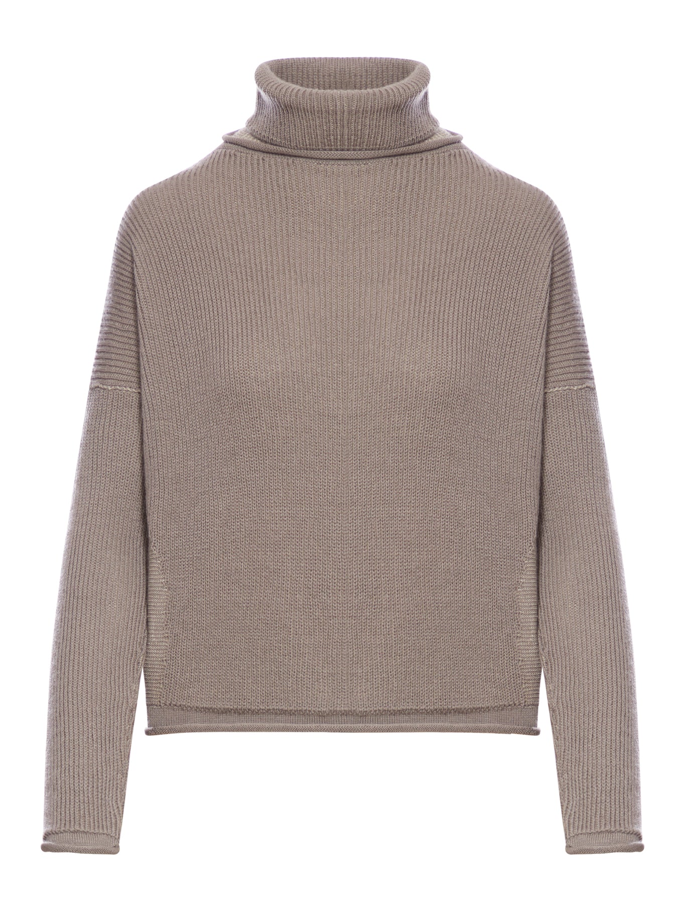 Two-tone ribbed wool and linen turtleneck