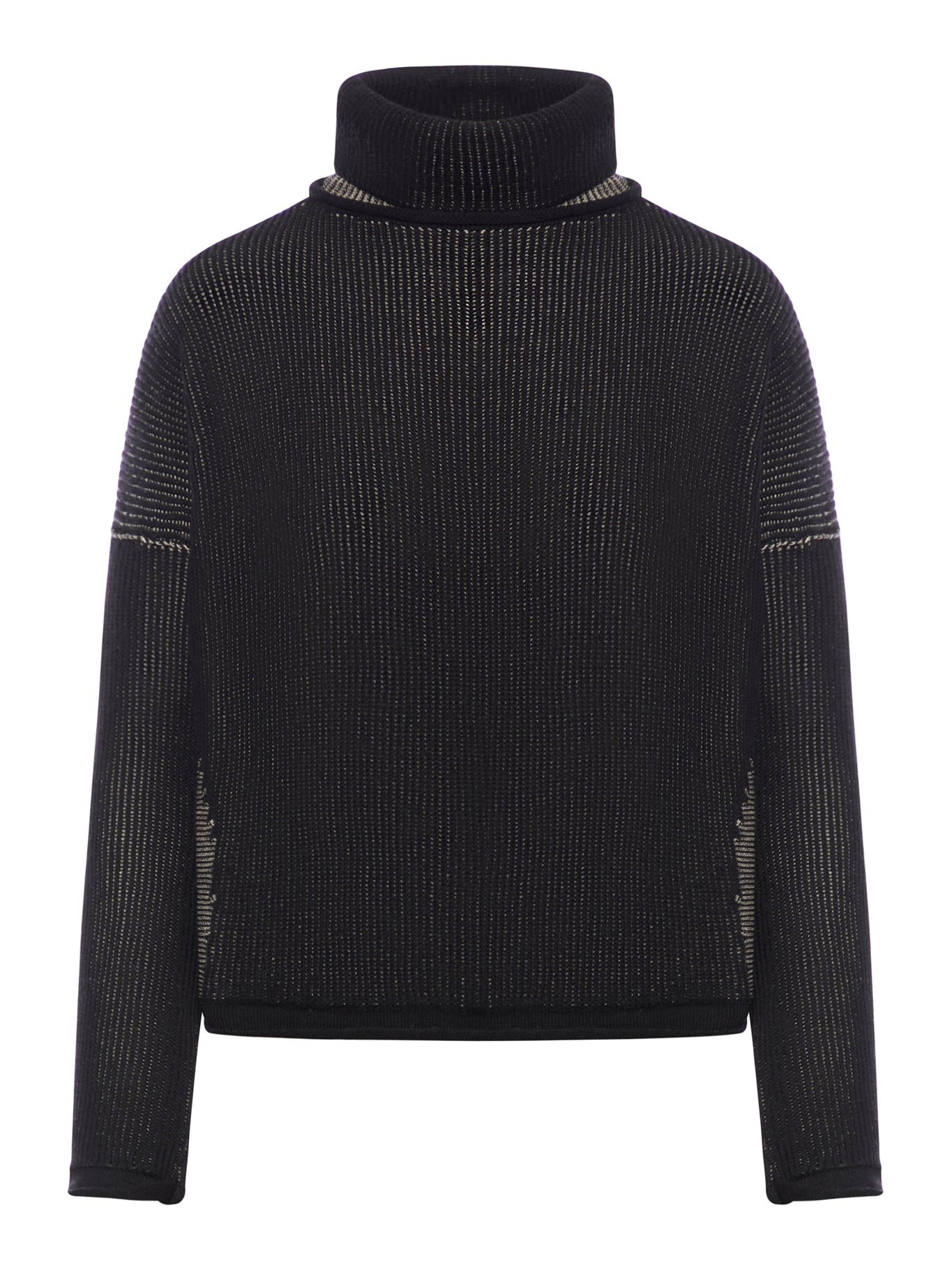 Two-tone ribbed wool and linen turtleneck