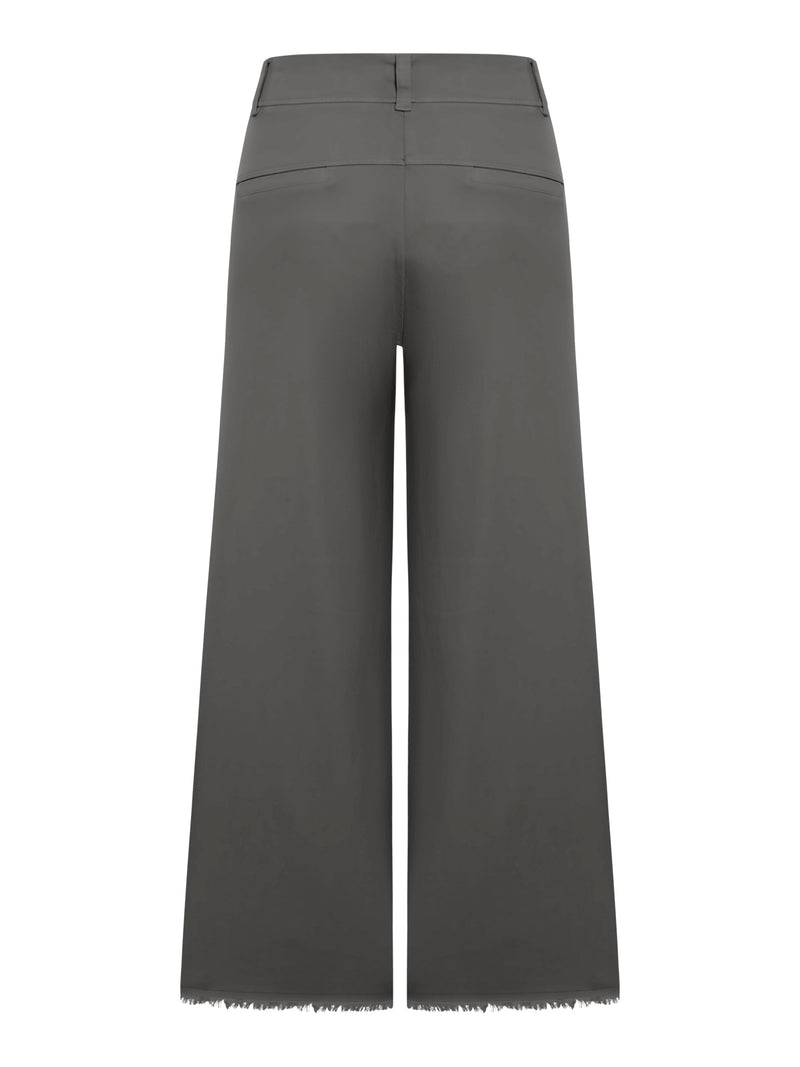 Wide leg trousers with raw cut at the bottom in viscose and stretch cotton