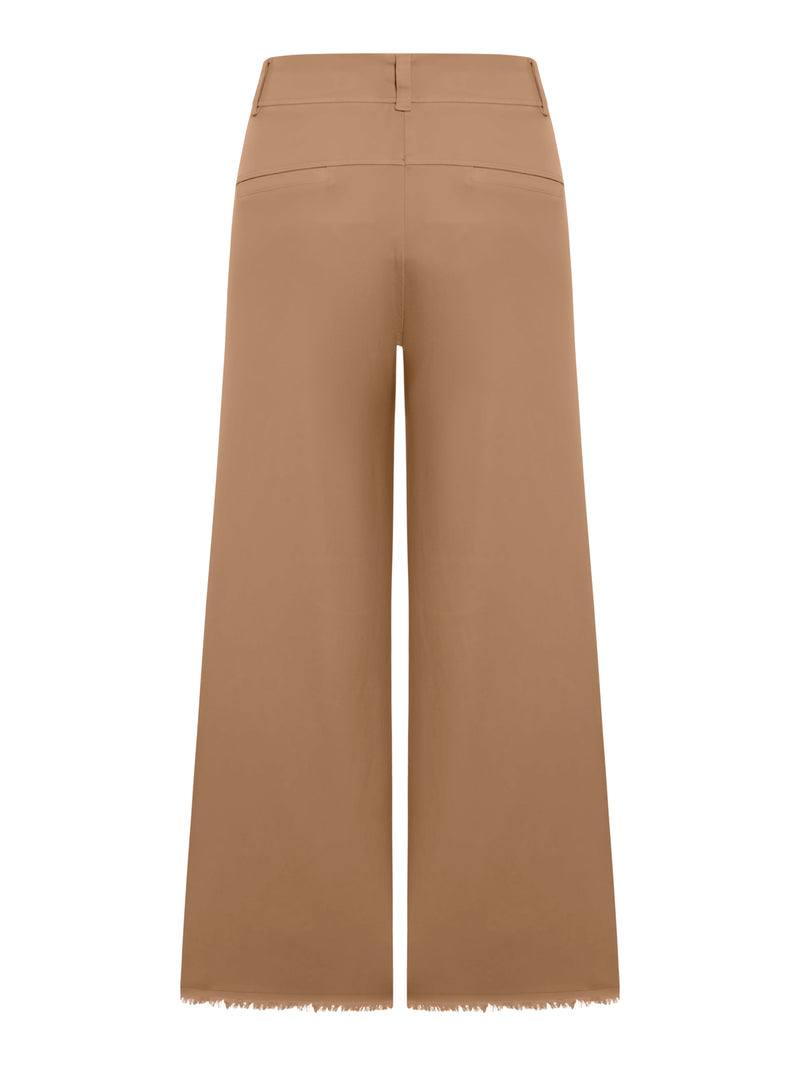 Wide leg trousers with raw cut at the bottom in viscose and stretch cotton