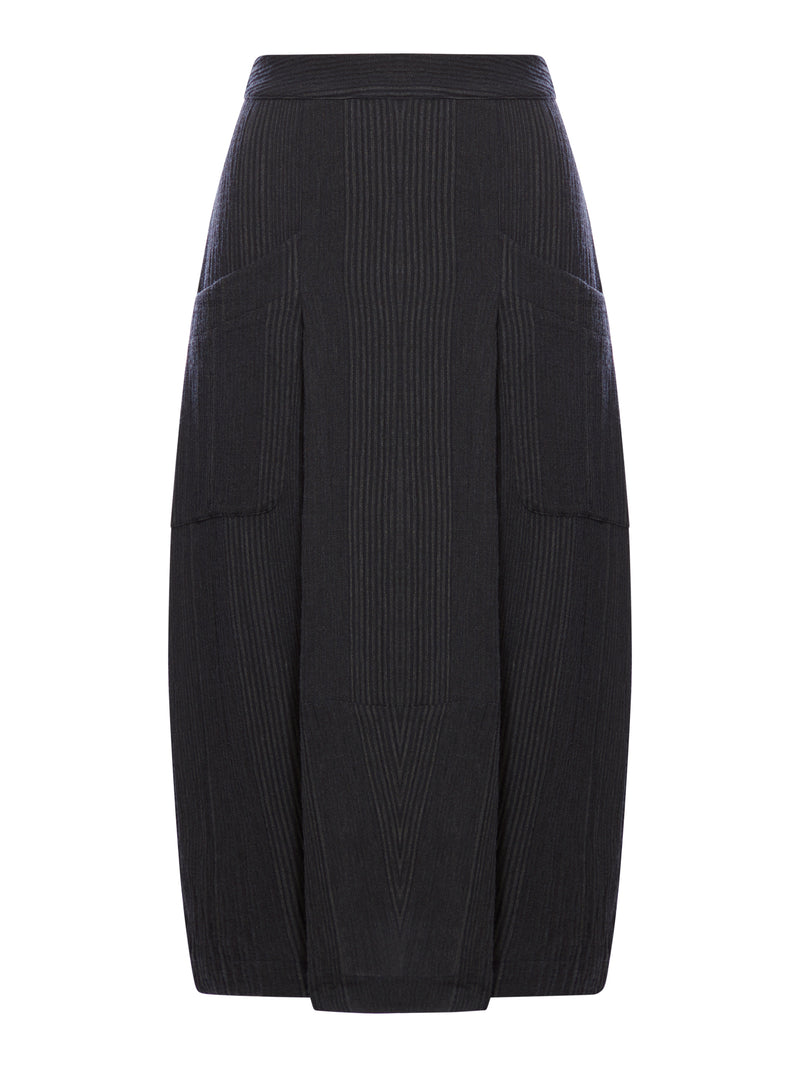 Bombé skirt in embossed pinstripe wool blend