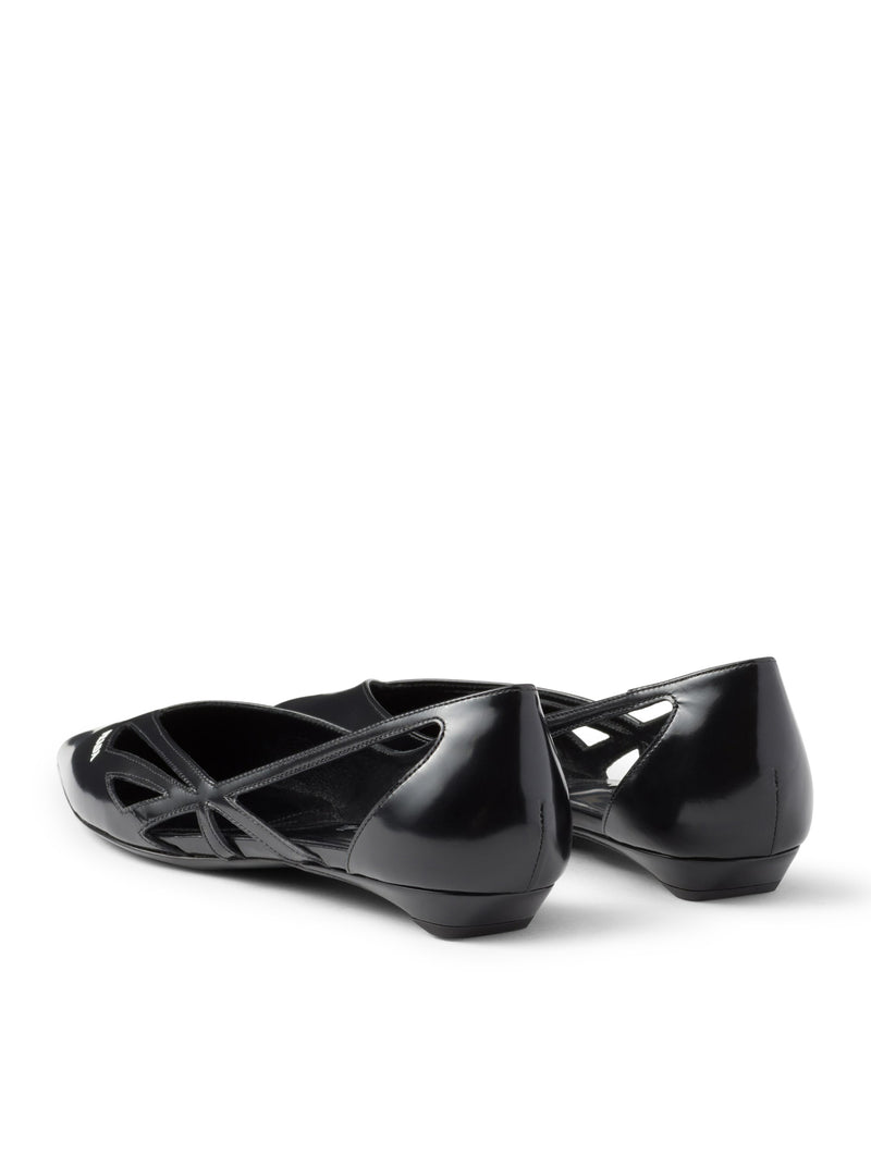 Brushed leather cut-out ballerinas