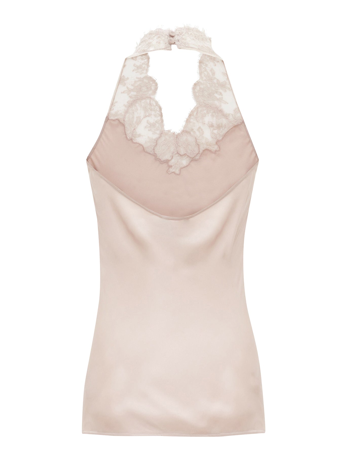 TOP WITH HALTER NECKLINE IN SILK CHARMEUSE AND LACE