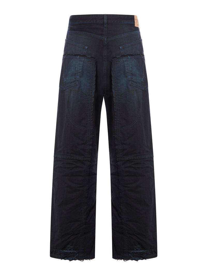 DOUBLE KNEE PANTS BLACK DENIM KUROKI