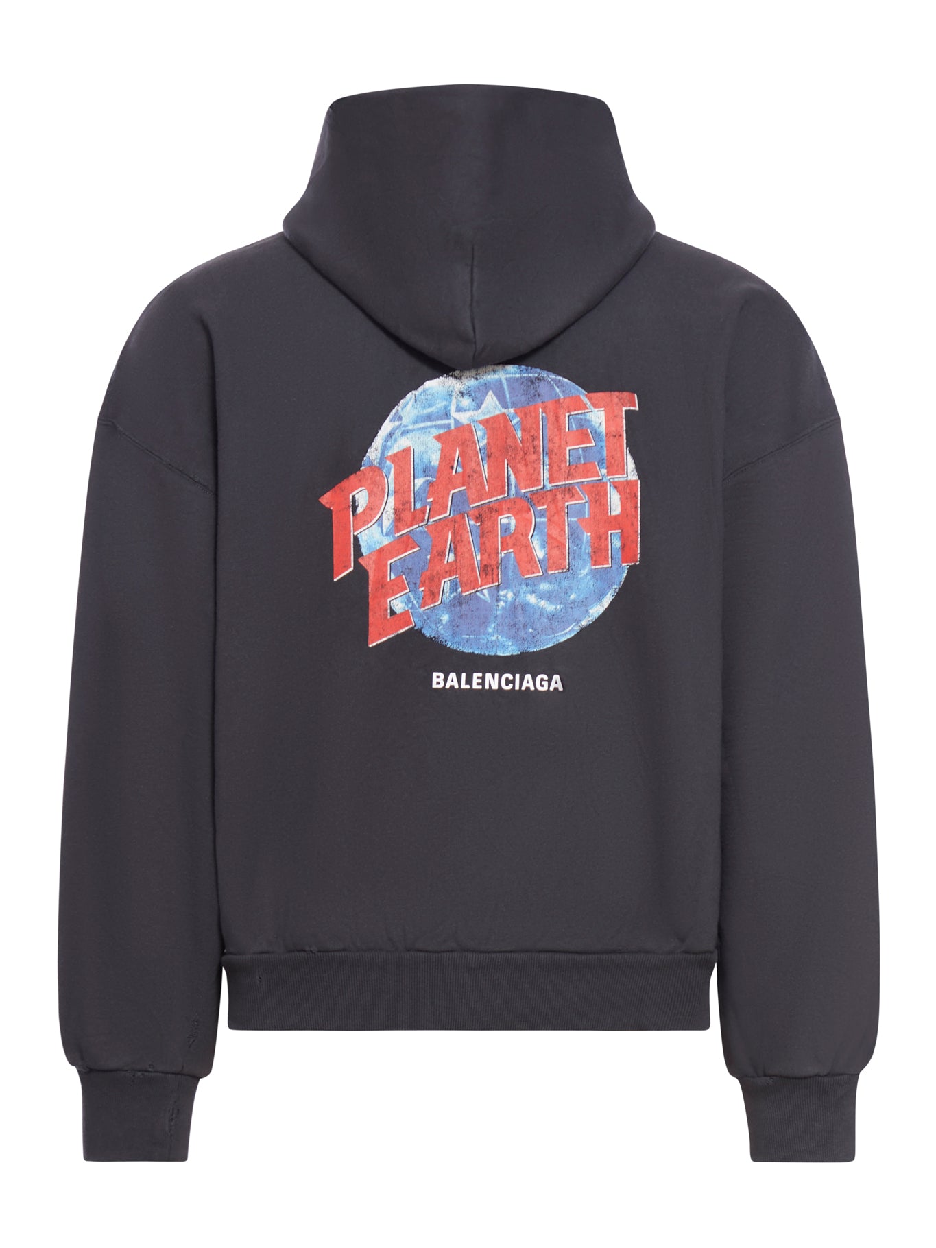 PLANET EARTH REGULAR FIT ZIP-UP HOODIE FOR MEN IN BLACK DÉLAVÉ