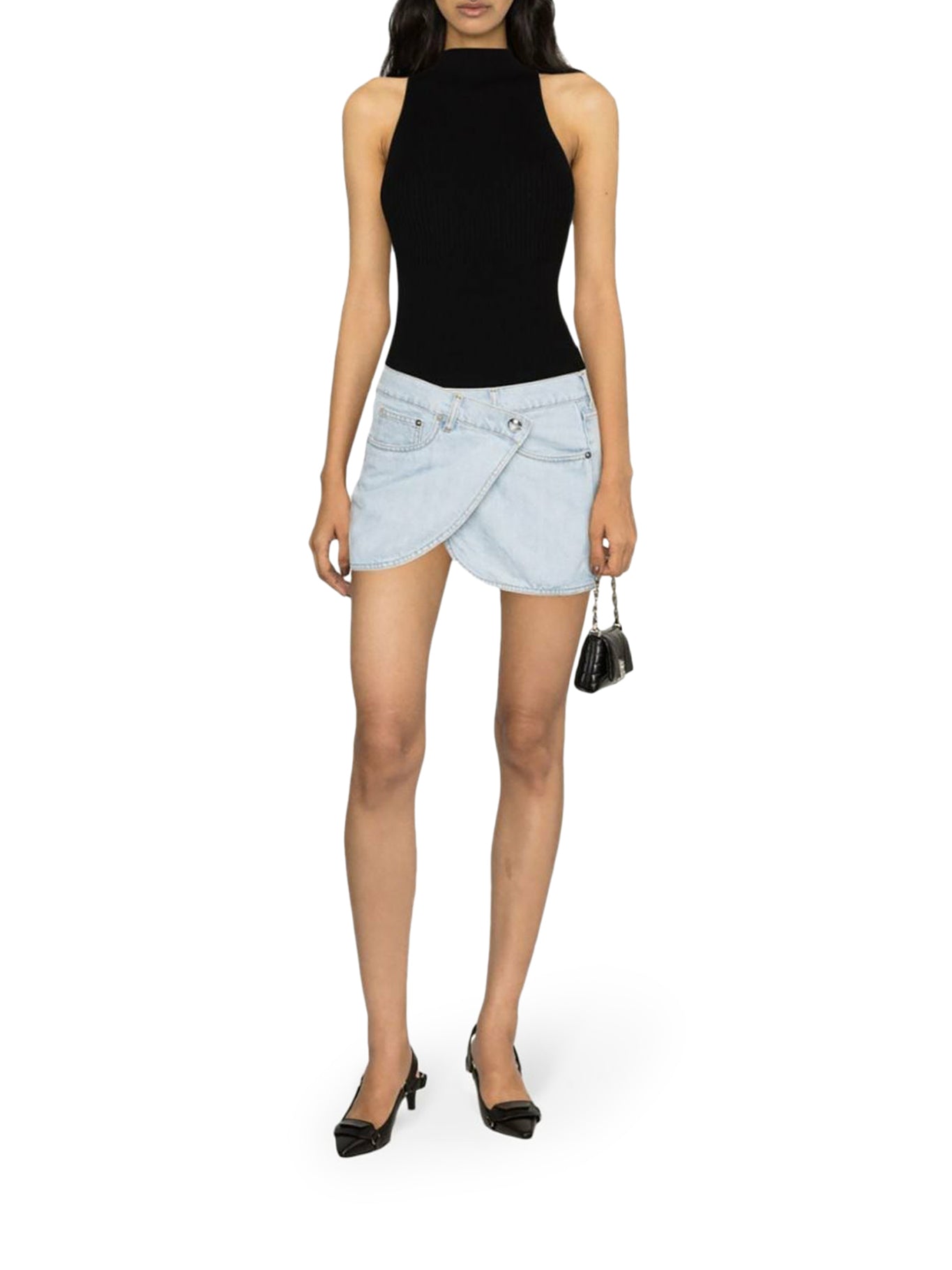 Asymmetrical denim miniskirt