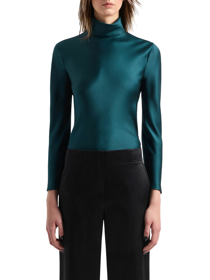 mock-neck silk top