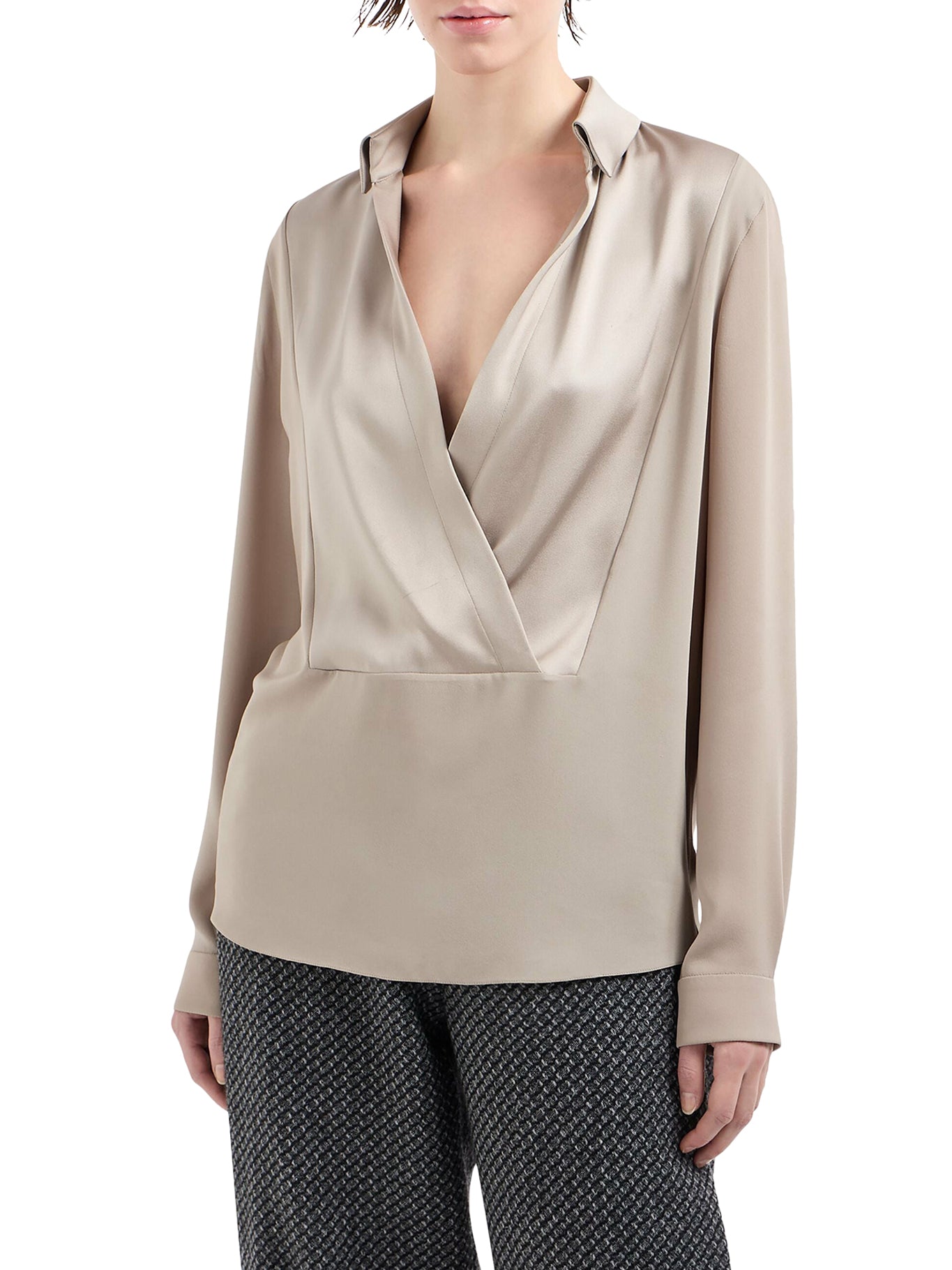 draped silk long-sleeve blouse