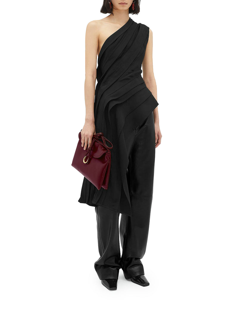 Leather trousers with rounded cut