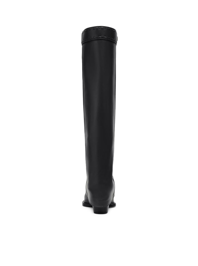 Black leather high-heeled boot