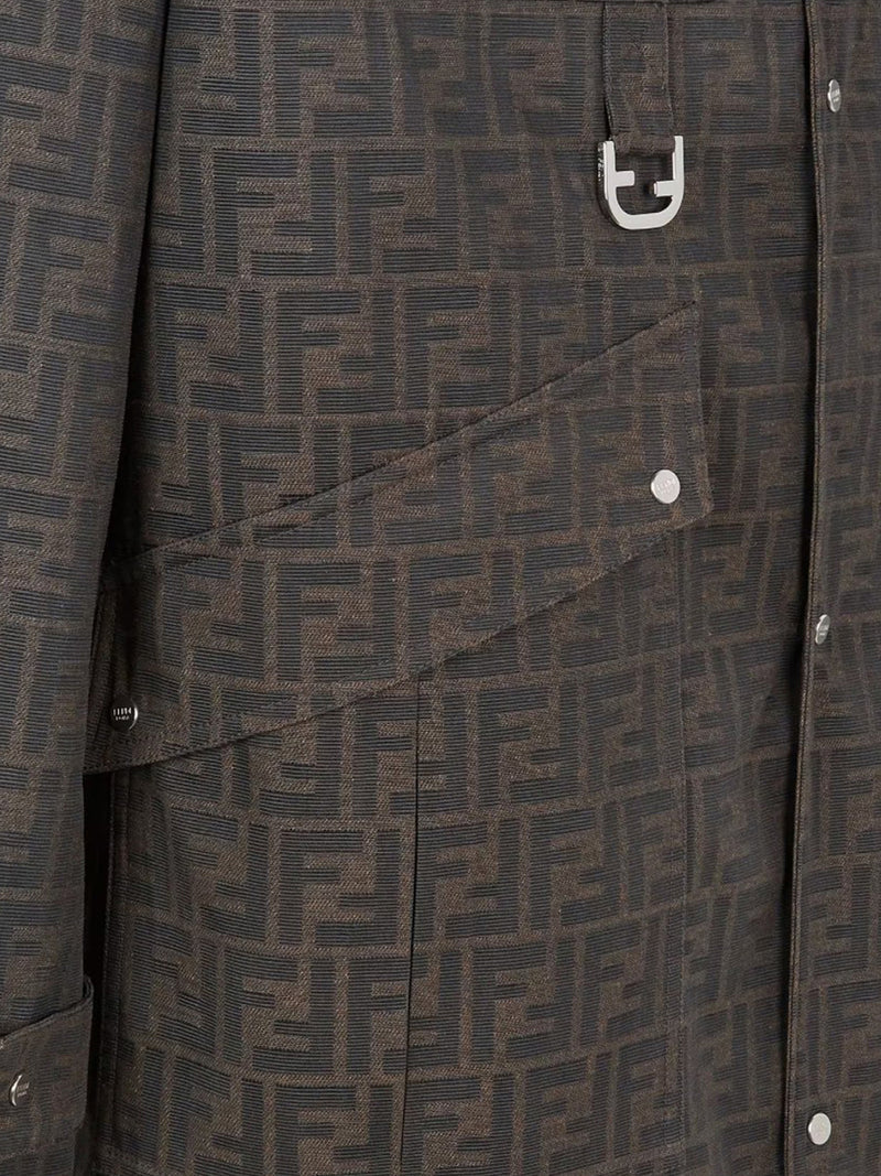 Blouson in brown waxed FF Jacquard