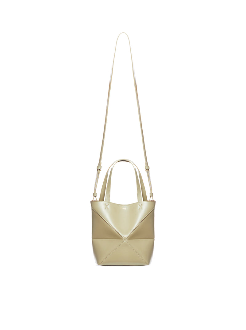 Puzzle Fold Tote mini bag in shiny calfskin