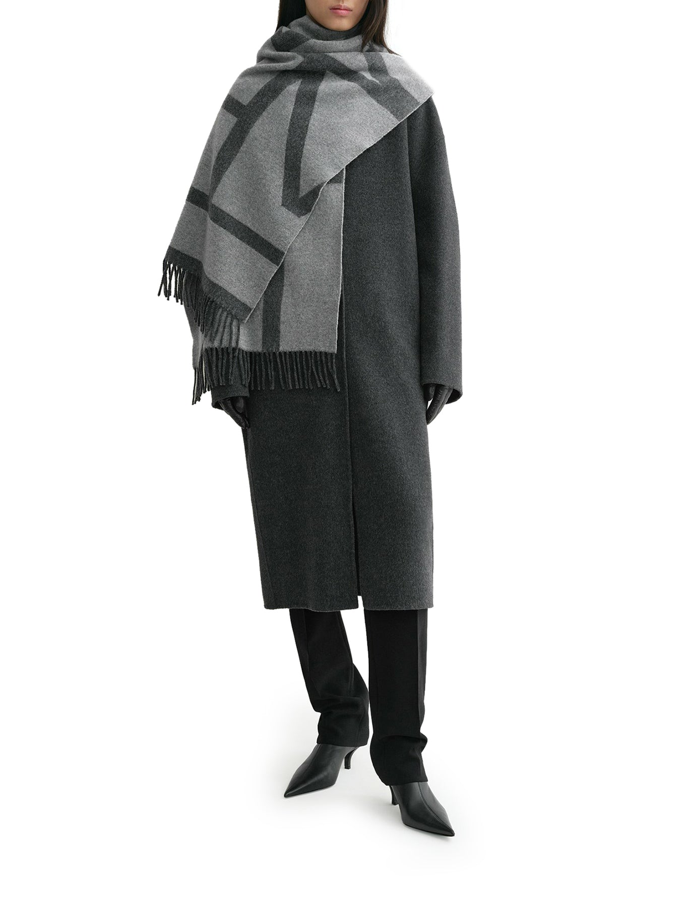 Monogram jacquard wool scarf dark grey mélange