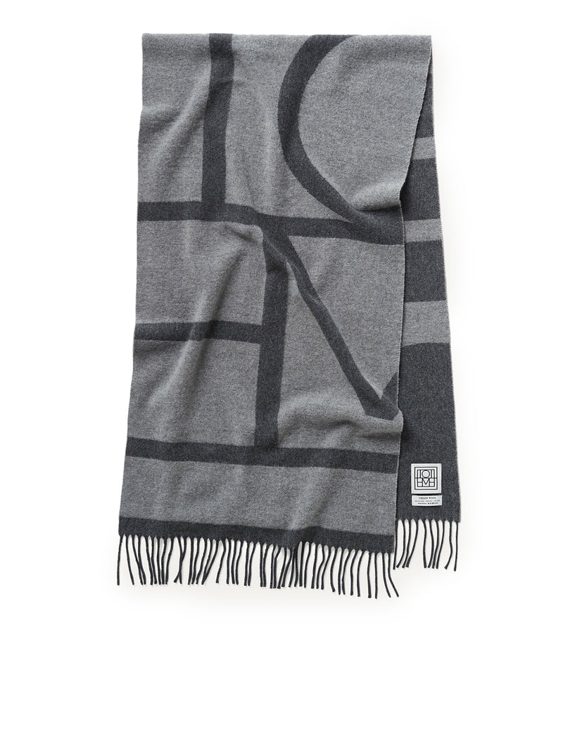 Monogram jacquard wool scarf dark grey mélange