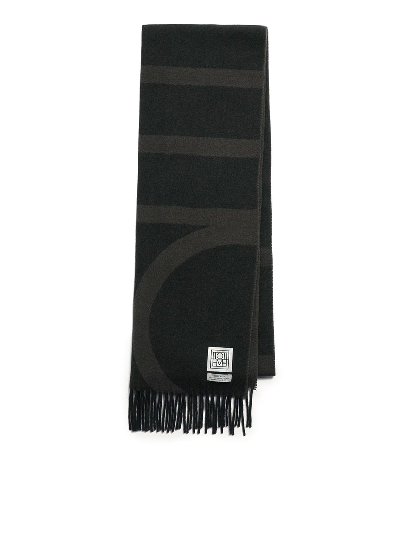 Monogram jacquard wool scarf charcoal mélange