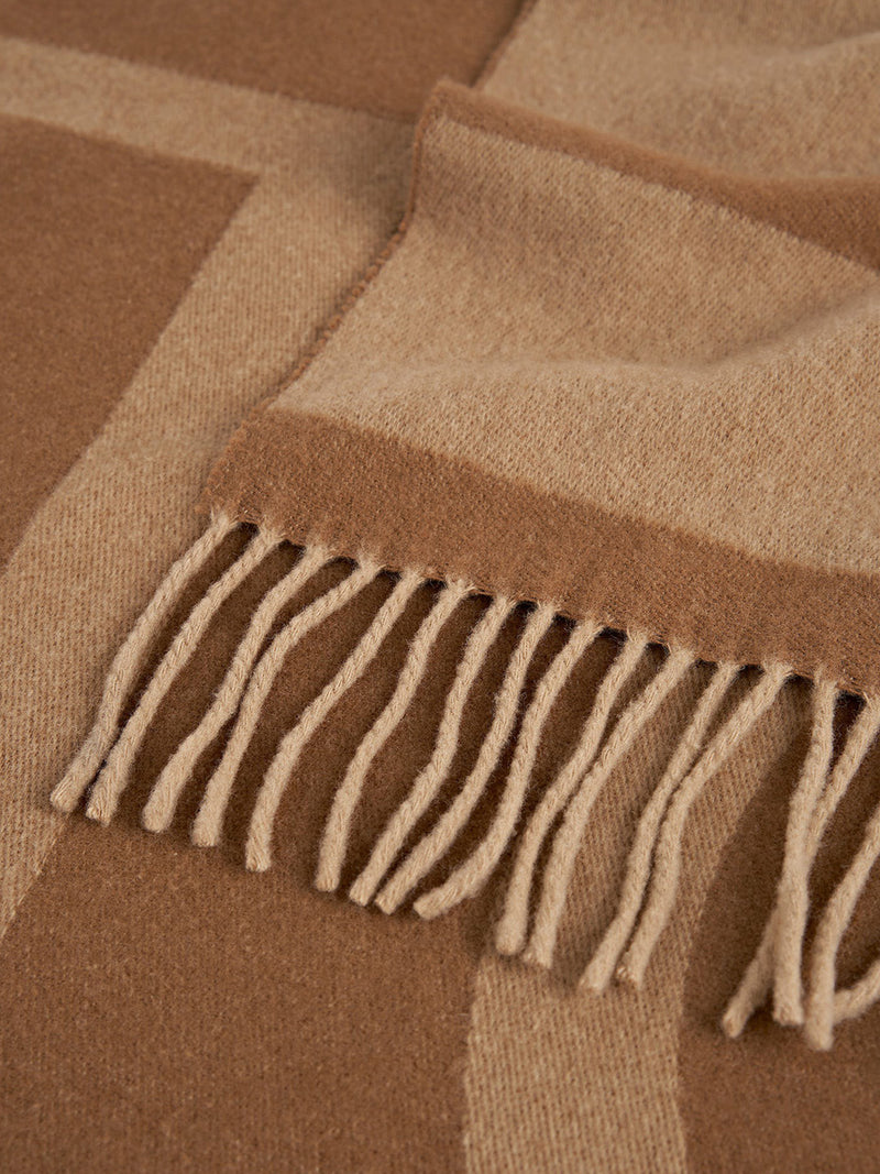 Monogram jacquard wool scarf camel