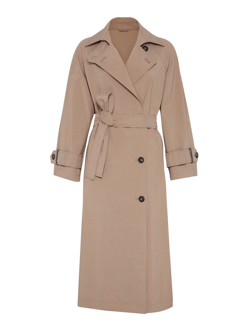 Techno canvas trench coat with shiny details on the cuffs