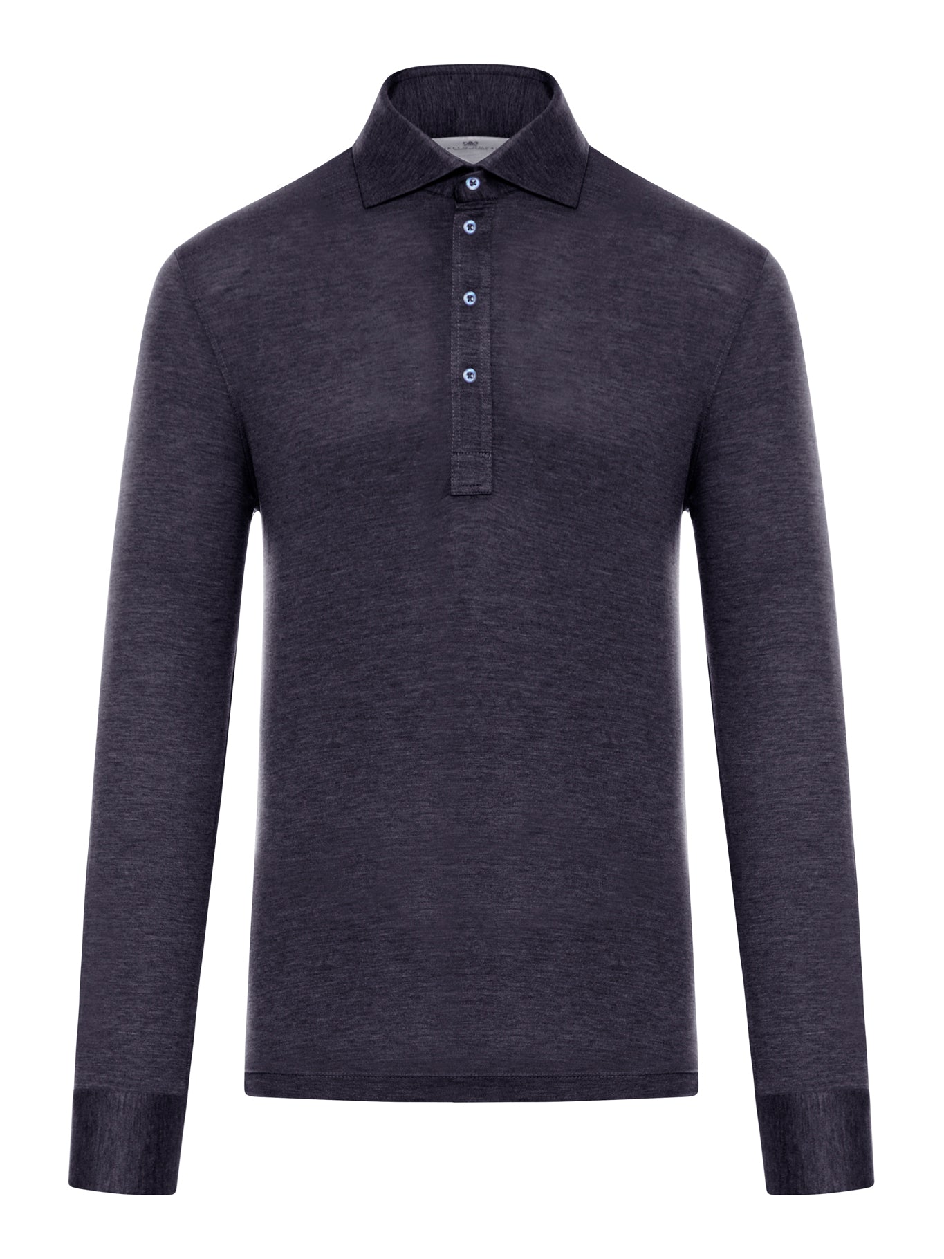 Long-sleeved polo shirt in light silk and cotton jersey with shirt collar