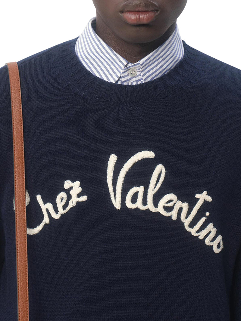 CREWNECK WOOL SWEATER WITH CHEZ VALENTINO EMBROIDERY